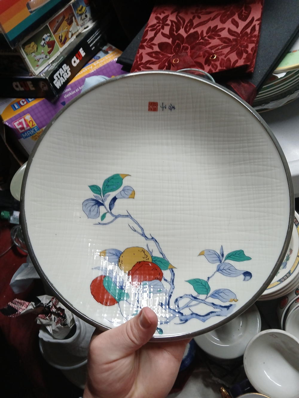 Vintage Japanese Large Serving Hand-Painted Fruit & Branch Ceramic Serving Plate